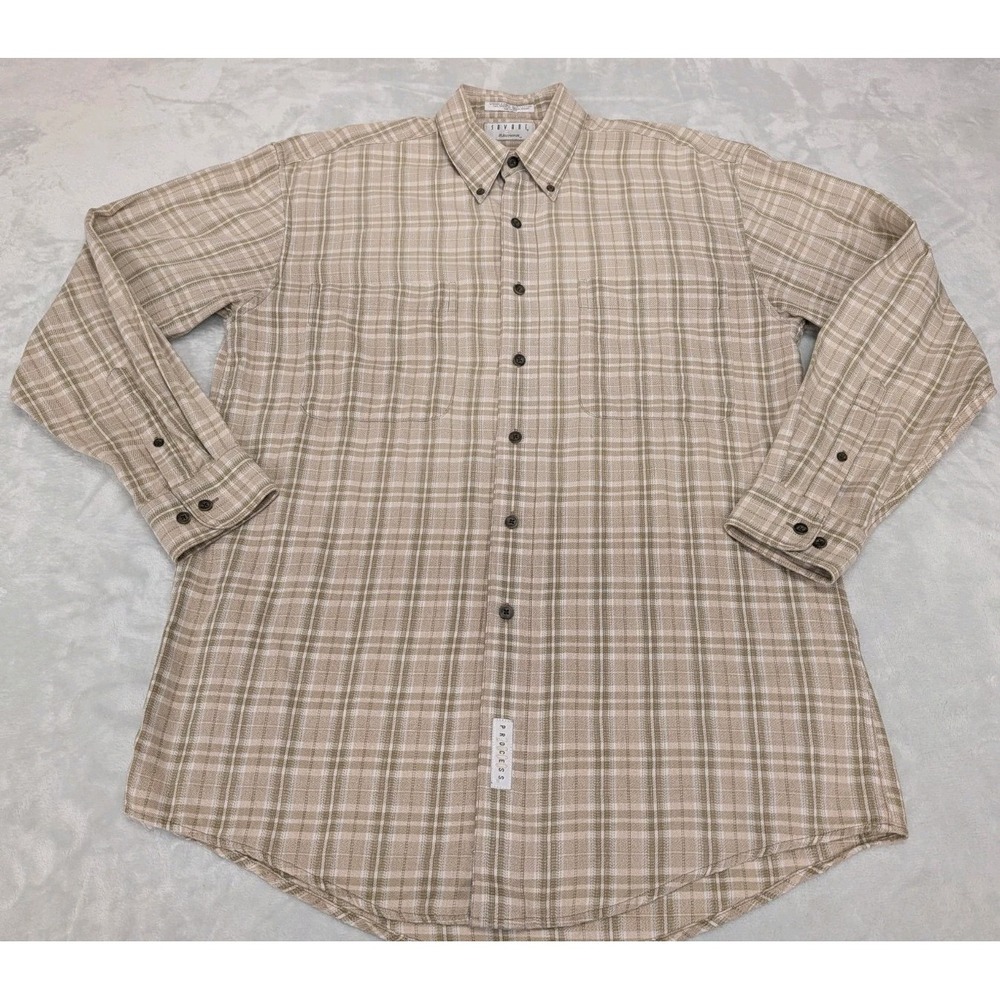 Savane Elements Men Medium Shirt Wrinkle Free Button-Down Front Work Wear Beige